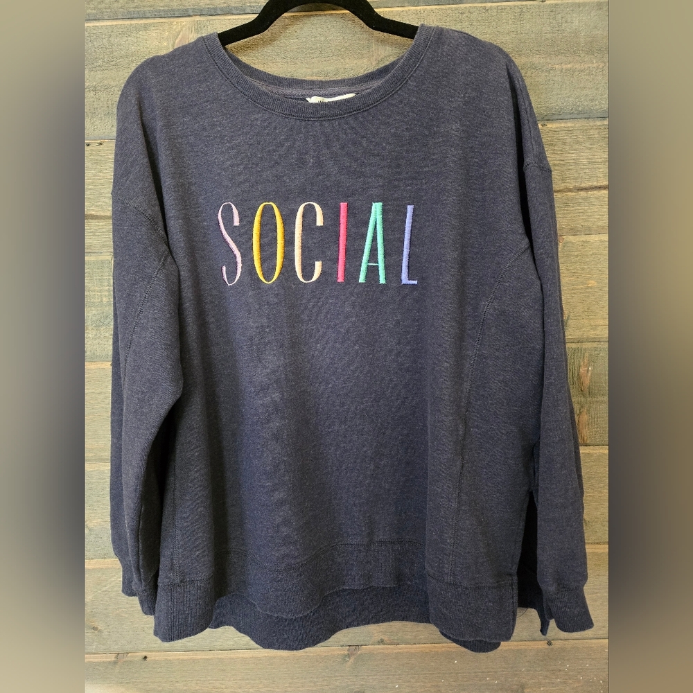Wildfox Statement Social Embroidered Sweatshirt XL Fleece-lined